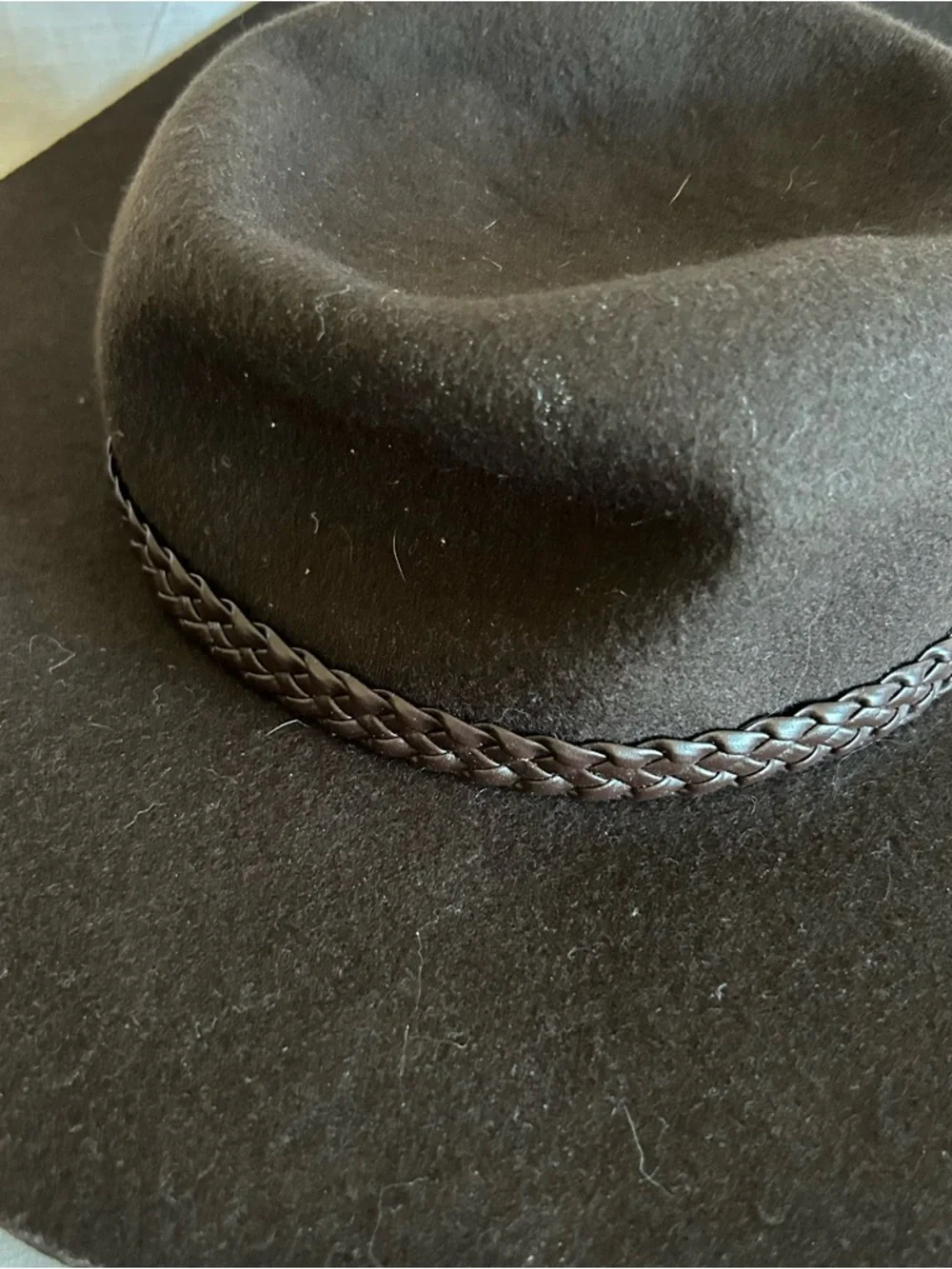 Unisex Fedora Wide Brimmed 100% Wool Hat Brown Faux Leather Band One Size - Picture 2 of 6